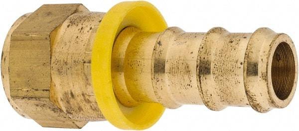 Eaton - 5/8" ID 7/8-14 UNF Barbed Push On Female JIC 37/SAE 45 Swivel Connector - 1-1/8" Cut Off Allowance, 2.54" Long, 1" Hex, Brass - Eagle Tool & Supply