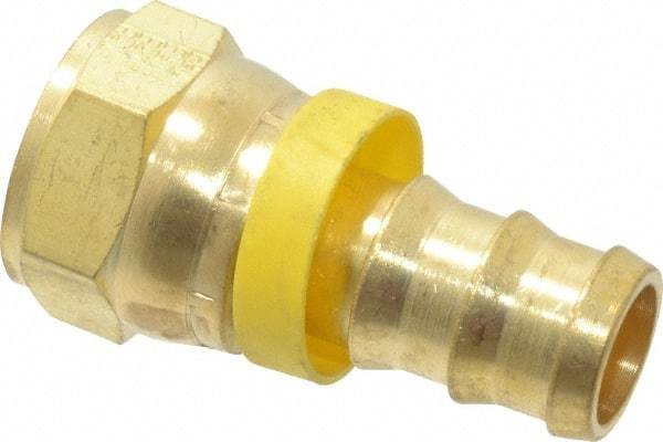 Eaton - 3/4" ID 1-1/16-12 UNF Barbed Push On Female JIC 37 Swivel Connector - 1-1/4" Cut Off Allowance, 2.66" Long, 1-1/4" Hex, Brass - Eagle Tool & Supply