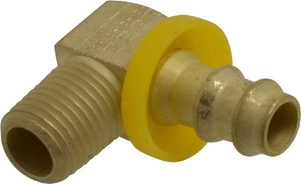 Eaton - 3/8" ID 1/4-18 NPT Barbed Push On Male Elbow - 3/8" Cut Off Allowance, 9/16" Hex, Brass - Eagle Tool & Supply