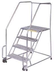 Ballymore - 73" 4 Step Ladder - Tilt & Roll Safety Ladder, 450 Lb Capacity, 40" Platform Height, 20" Base Width x 44" Depth, Perforated Tread - Eagle Tool & Supply