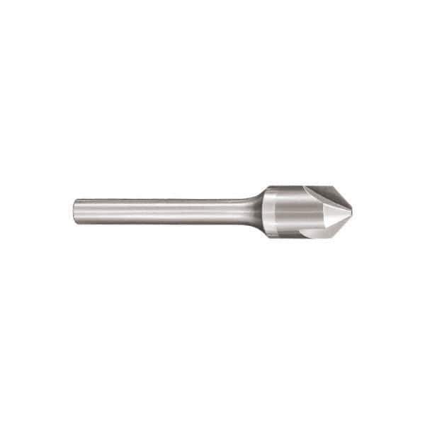 SGS - 1/8" Head Diam, 1/8" Shank Diam, 3 Flute 60° Solid Carbide Countersink - Bright Finish, 1-1/2" OAL, Single End, Straight Shank, Right Hand Cut - Eagle Tool & Supply