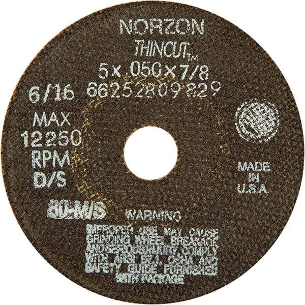 Norton - 5" Ceramic Cutoff Wheel - 1/16" Thick, 7/8" Arbor - Eagle Tool & Supply