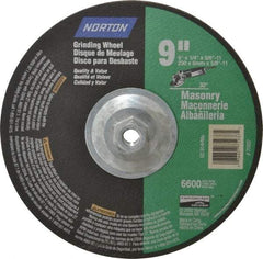 Norton - 24 Grit, 9" Wheel Diam, 1/4" Wheel Thickness, Type 27 Depressed Center Wheel - Silicon Carbide, 6,600 Max RPM, Compatible with Angle Grinder - Eagle Tool & Supply