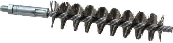 Schaefer Brush - 4" Brush Length, 1" Diam, Double Stem, Single Spiral Tube Brush - 6-1/4" Long, Stainless Steel, 1/4-28 Male Connection - Eagle Tool & Supply