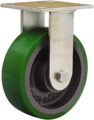 Hamilton - 6" Diam x 2" Wide x 7-1/2" OAH Top Plate Mount Rigid Caster - Polyurethane Mold onto Cast Iron Center, 1,200 Lb Capacity, Sealed Precision Ball Bearing, 4 x 4-1/2" Plate - Eagle Tool & Supply