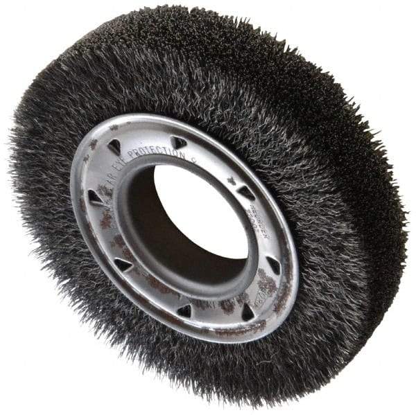 Osborn - 6" OD, 2" Arbor Hole, Crimped Steel Wheel Brush - 1-1/4" Face Width, 1" Trim Length, 0.0118" Filament Diam, 6,000 RPM - Eagle Tool & Supply