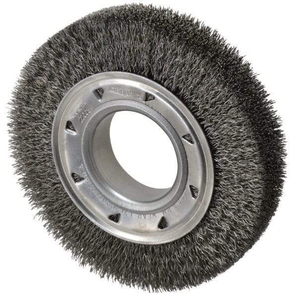 Osborn - 6" OD, 2" Arbor Hole, Crimped Steel Wheel Brush - 1-1/4" Face Width, 1" Trim Length, 0.014" Filament Diam, 6,000 RPM - Eagle Tool & Supply