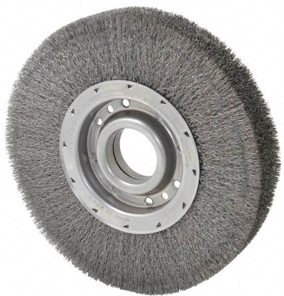 Osborn - 10" OD, 2" Arbor Hole, Crimped Steel Wheel Brush - 2" Face Width, 2-1/8" Trim Length, 0.01" Filament Diam, 3,600 RPM - Eagle Tool & Supply