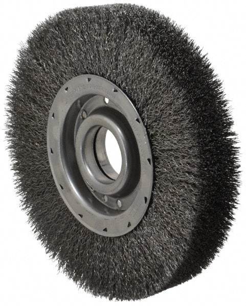 Osborn - 10" OD, 2" Arbor Hole, Crimped Steel Wheel Brush - 2" Face Width, 2-1/8" Trim Length, 0.014" Filament Diam, 3,600 RPM - Eagle Tool & Supply