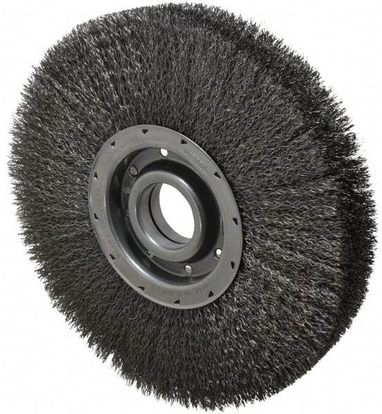 Osborn - 12" OD, 2" Arbor Hole, Crimped Steel Wheel Brush - 2" Face Width, 2-1/8" Trim Length, 0.014" Filament Diam, 3,600 RPM - Eagle Tool & Supply
