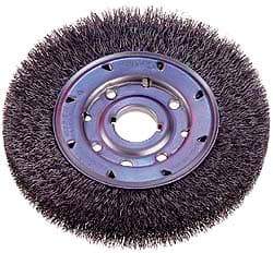 Osborn - 14" OD, 2" Arbor Hole, Crimped Nylon Wheel Brush - 1" Face Width, 2-1/8" Trim Length, 2,400 RPM - Eagle Tool & Supply