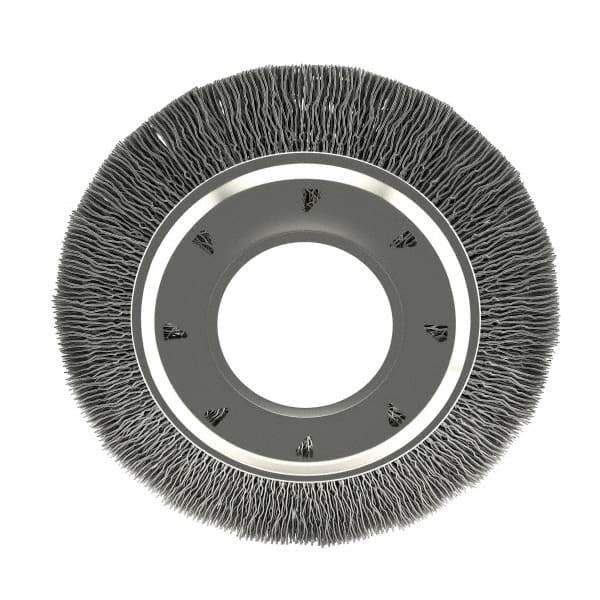 Osborn - 6" OD, 2" Arbor Hole, Crimped Nylon Wheel Brush - 7/8" Face Width, 1-1/16" Trim Length, 6,000 RPM - Eagle Tool & Supply