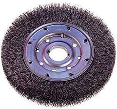 Osborn - 8" OD, 1-1/4" Arbor Hole, Crimped Steel Wheel Brush - 5/8" Face Width, 1-1/2" Trim Length, 0.008" Filament Diam, 4,500 RPM - Eagle Tool & Supply