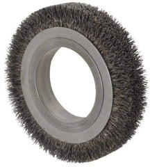 Osborn - 4-1/4" OD, 2" Arbor Hole, Crimped Steel Wheel Brush - 5/8" Face Width, 11/16" Trim Length, 0.0118" Filament Diam, 6,000 RPM - Eagle Tool & Supply