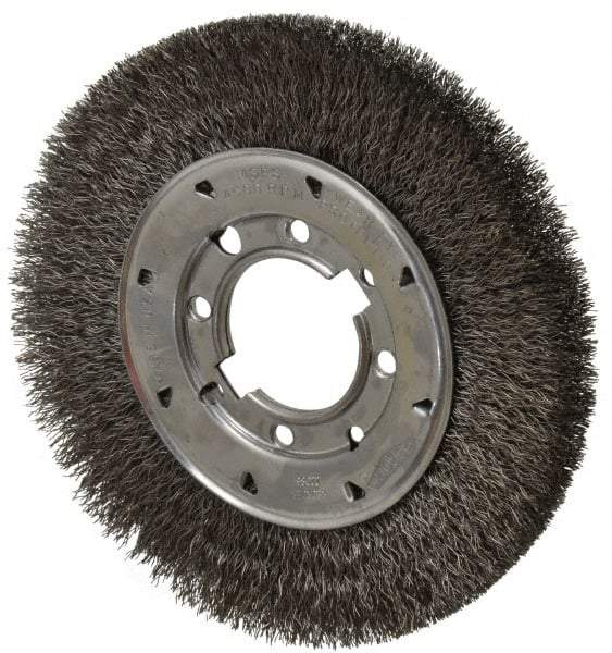 Osborn - 8" OD, 2" Arbor Hole, Crimped Steel Wheel Brush - 5/8" Face Width, 1-1/2" Trim Length, 0.014" Filament Diam, 4,500 RPM - Eagle Tool & Supply