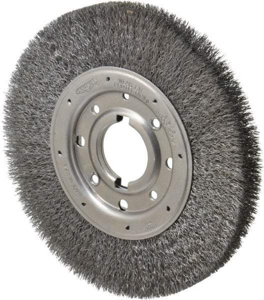 Osborn - 10" OD, 2" Arbor Hole, Crimped Steel Wheel Brush - 1-1/4" Face Width, 2" Trim Length, 0.0118" Filament Diam, 3,600 RPM - Eagle Tool & Supply