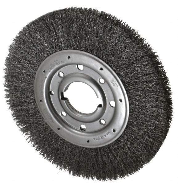 Osborn - 10" OD, 2" Arbor Hole, Crimped Steel Wheel Brush - 1-1/4" Face Width, 2" Trim Length, 0.014" Filament Diam, 3,600 RPM - Eagle Tool & Supply