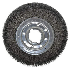 Osborn - 10" OD, 2" Arbor Hole, Crimped Steel Wheel Brush - 1-1/4" Face Width, 2" Trim Length, 0.02" Filament Diam, 3,600 RPM - Eagle Tool & Supply