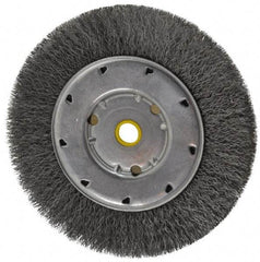 Osborn - 6" OD, 1/2 & 5/8" Arbor Hole, Crimped Steel Wheel Brush - 5/8" Face Width, 1-1/8" Trim Length, 0.008" Filament Diam, 6,000 RPM - Eagle Tool & Supply