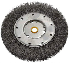 Osborn - 6" OD, 1/2 & 5/8" Arbor Hole, Crimped Steel Wheel Brush - 5/8" Face Width, 1-1/8" Trim Length, 0.0118" Filament Diam, 6,000 RPM - Eagle Tool & Supply