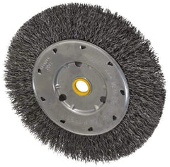 Osborn - 6" OD, 1/2 & 5/8" Arbor Hole, Crimped Steel Wheel Brush - 5/8" Face Width, 1-1/8" Trim Length, 0.014" Filament Diam, 6,000 RPM - Eagle Tool & Supply