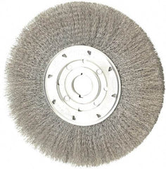 Osborn - 10" OD, 1-1/4" Arbor Hole, Crimped Steel Wheel Brush - 5/8" Face Width, 2-1/2" Trim Length, 0.0104" Filament Diam, 3,600 RPM - Eagle Tool & Supply