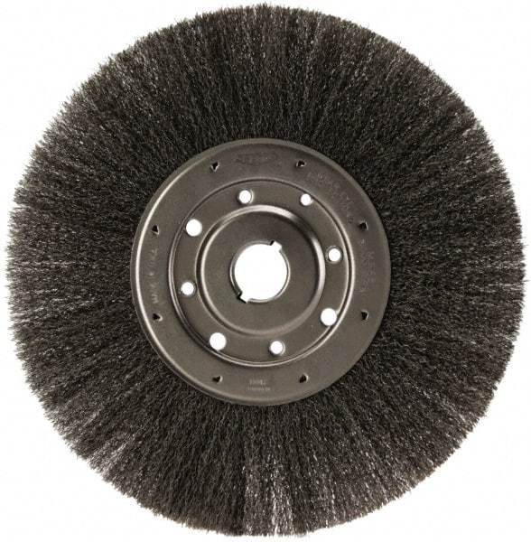 Osborn - 12" OD, 1-1/4" Arbor Hole, Crimped Steel Wheel Brush - 1/2" Face Width, 3" Trim Length, 0.0104" Filament Diam, 3,000 RPM - Eagle Tool & Supply