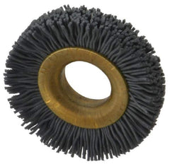 Osborn - 1-1/2" OD, 1/2" Arbor Hole, Crimped Nylon Wheel Brush - 1/4" Face Width, 1/4" Trim Length, 20,000 RPM - Eagle Tool & Supply