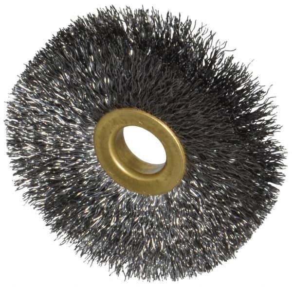 Osborn - 2-1/2" OD, 1/2" Arbor Hole, Crimped Steel Wheel Brush - 1/4" Face Width, 3/4" Trim Length, 0.008" Filament Diam, 20,000 RPM - Eagle Tool & Supply