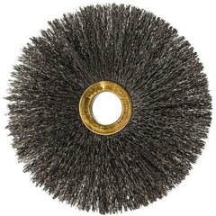 Osborn - 4" OD, 5/8" Arbor Hole, Crimped Steel Wheel Brush - 3/16" Face Width, 1-1/2" Trim Length, 0.008" Filament Diam, 15,000 RPM - Eagle Tool & Supply