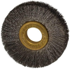 Osborn - 2" OD, 1/2" Arbor Hole, Crimped Stainless Steel Wheel Brush - 1/4" Face Width, 1/2" Trim Length, 0.005" Filament Diam, 20,000 RPM - Eagle Tool & Supply