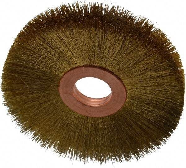 Osborn - 3" OD, 5/8" Arbor Hole, Crimped Brass Wheel Brush - 3/8" Face Width, 15/16" Trim Length, 0.005" Filament Diam, 15,000 RPM - Eagle Tool & Supply