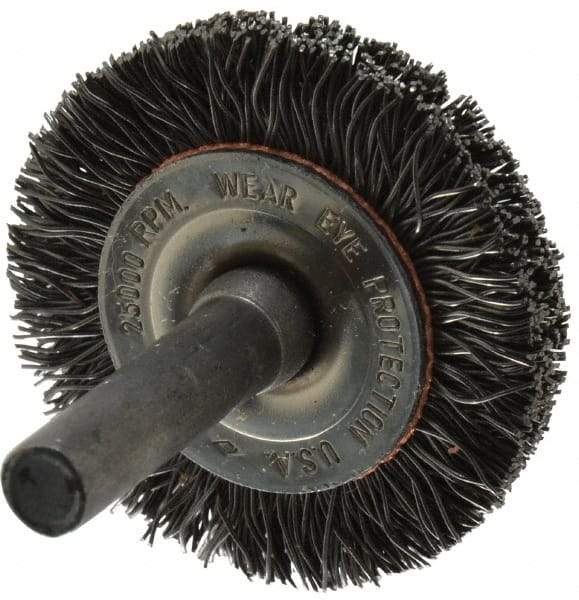 Osborn - 1-1/2" OD, 1/4" Shank Diam, Crimped Steel Wheel Brush - 3/8" Face Width, 9/32" Trim Length, 0.014" Filament Diam, 25,000 RPM - Eagle Tool & Supply