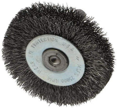 Osborn - 2" OD, 1/4" Shank Diam, Crimped Steel Wheel Brush - 3/8" Face Width, 7/16" Trim Length, 0.008" Filament Diam, 25,000 RPM - Eagle Tool & Supply