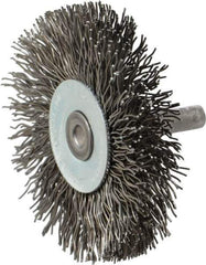 Osborn - 2-1/2" OD, 1/4" Shank Diam, Crimped Steel Wheel Brush - 7/16" Face Width, 11/16" Trim Length, 0.02" Filament Diam, 25,000 RPM - Eagle Tool & Supply