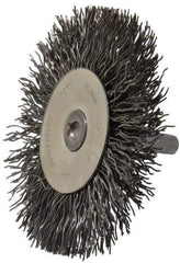 Osborn - 3" OD, 1/4" Shank Diam, Crimped Steel Wheel Brush - 7/16" Face Width, 3/4" Trim Length, 0.02" Filament Diam, 25,000 RPM - Eagle Tool & Supply