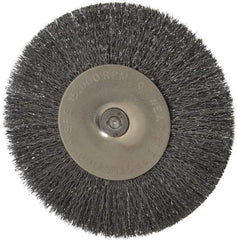 Osborn - 4" OD, 1/4" Shank Diam, Crimped Steel Wheel Brush - 1/2" Face Width, 1" Trim Length, 0.008" Filament Diam, 15,000 RPM - Eagle Tool & Supply