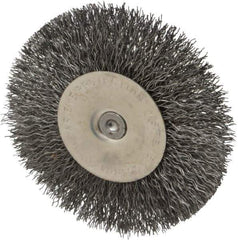 Osborn - 4" OD, 1/4" Shank Diam, Crimped Steel Wheel Brush - 1/2" Face Width, 1" Trim Length, 0.014" Filament Diam, 15,000 RPM - Eagle Tool & Supply