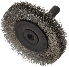 Osborn - 2" OD, 1/4" Shank Diam, Crimped Stainless Steel Wheel Brush - 3/8" Face Width, 7/16" Trim Length, 0.008" Filament Diam, 25,000 RPM - Eagle Tool & Supply