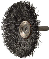 Osborn - 3" OD, 1/4" Shank Diam, Crimped Steel Wheel Brush - 7/16" Face Width, 15/16" Trim Length, 0.014" Filament Diam, 20,000 RPM - Eagle Tool & Supply