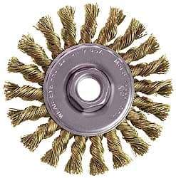 Osborn - 4" OD, M10x1.50 Arbor Hole, Knotted Steel Wheel Brush - 3/8" Face Width, 7/8" Trim Length, 0.014" Filament Diam, 20,000 RPM - Eagle Tool & Supply