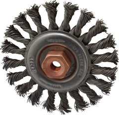 Osborn - 4" OD, 3/8-24 Arbor Hole, Knotted Steel Wheel Brush - 3/8" Face Width, 7/8" Trim Length, 0.02" Filament Diam, 20,000 RPM - Eagle Tool & Supply