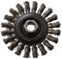 Osborn - 4" OD, 5/8-11 Arbor Hole, Knotted Stainless Steel Wheel Brush - 3/8" Face Width, 7/8" Trim Length, 0.014" Filament Diam, 20,000 RPM - Eagle Tool & Supply