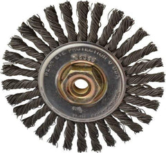 Osborn - 4" OD, M10x1.25 Arbor Hole, Knotted Steel Wheel Brush - 1/4" Face Width, 7/8" Trim Length, 0.02" Filament Diam, 20,000 RPM - Eagle Tool & Supply