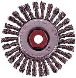 Osborn - 4" OD, 3/8-24 Arbor Hole, Knotted Stainless Steel Wheel Brush - 1/4" Face Width, 7/8" Trim Length, 0.02" Filament Diam, 20,000 RPM - Eagle Tool & Supply