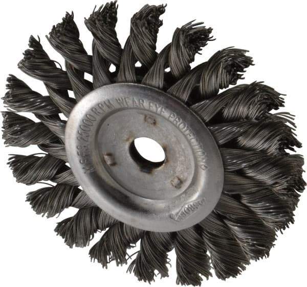 Osborn - 3" OD, 3/8" Arbor Hole, Knotted Steel Wheel Brush - 3/8" Face Width, 5/8" Trim Length, 0.014" Filament Diam, 25,000 RPM - Eagle Tool & Supply