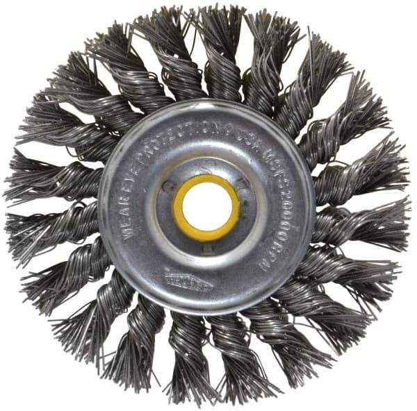 Osborn - 4" OD, 5/8" Arbor Hole, Knotted Steel Wheel Brush - 5/16" Face Width, 7/8" Trim Length, 0.02" Filament Diam, 20,000 RPM - Eagle Tool & Supply