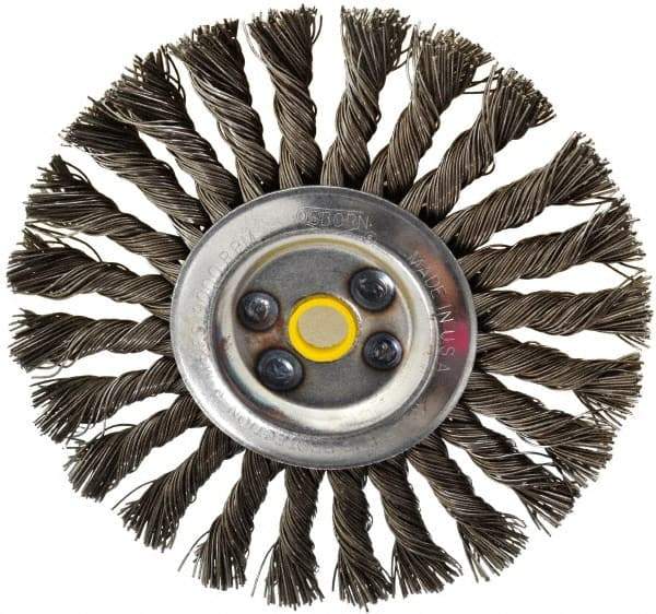 Osborn - 6" OD, 5/8" Arbor Hole, Knotted Steel Wheel Brush - 1/2" Face Width, 1-1/2" Trim Length, 0.025" Filament Diam, 9,000 RPM - Eagle Tool & Supply