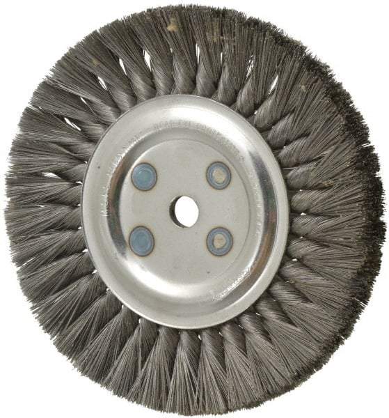 Osborn - 8" OD, 5/8" Arbor Hole, Knotted Steel Wheel Brush - 5/8" Face Width, 1-11/16" Trim Length, 0.0118" Filament Diam, 8,500 RPM - Eagle Tool & Supply