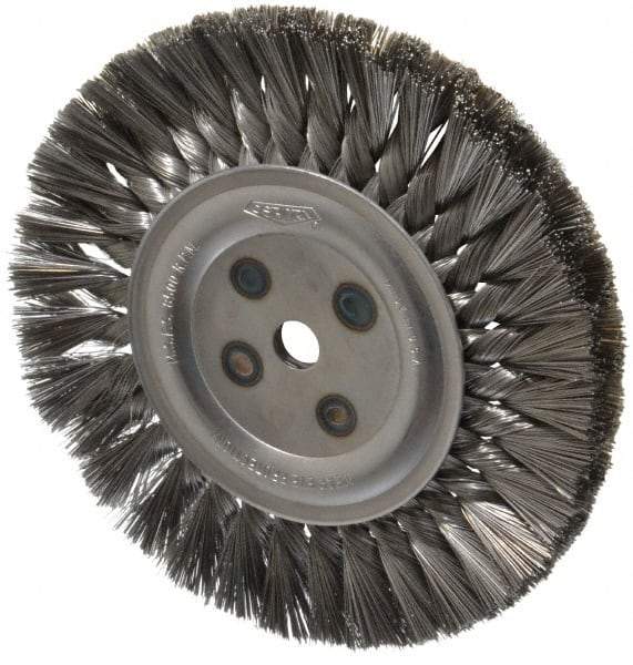 Osborn - 8" OD, 5/8" Arbor Hole, Knotted Steel Wheel Brush - 5/8" Face Width, 1-11/16" Trim Length, 0.014" Filament Diam, 8,500 RPM - Eagle Tool & Supply